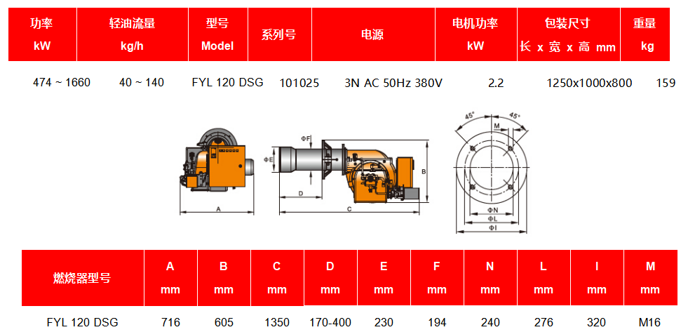 FYL 120 DSG型燃油燃烧器