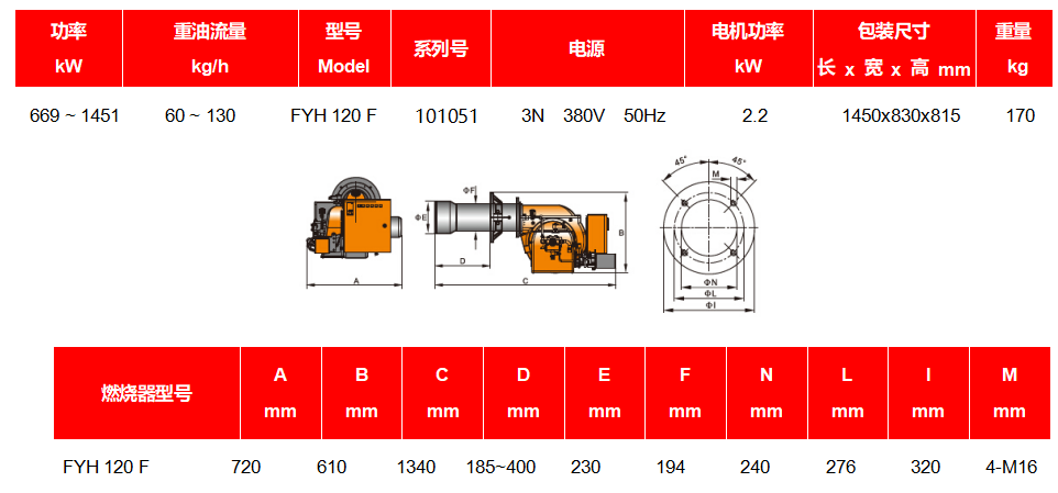 YGH120型重油燃烧器